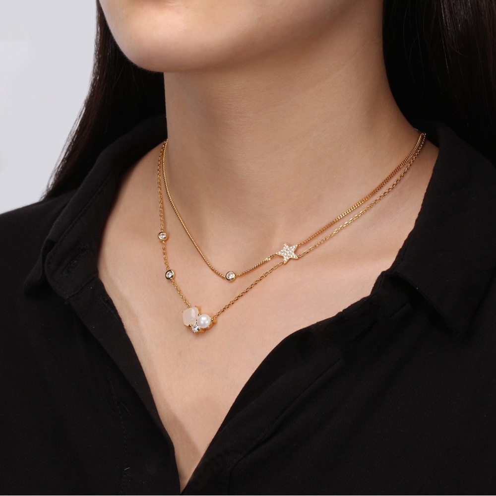 New: Gold Vermeil Chalcedony Stone Layered Necklace